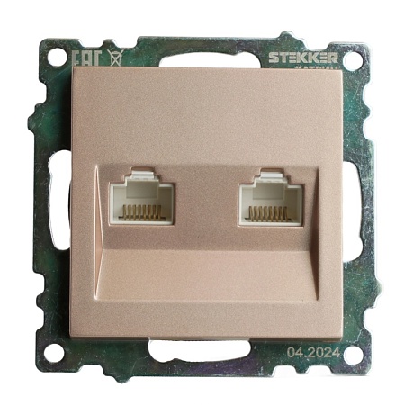 Розетка компьютерная 2-местная RJ-45 (механизм) STEKKER GLS00-7109-02, серия Катрин, шампань - фото