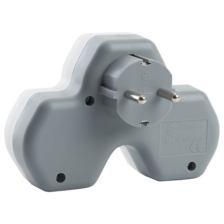 Разветвитель сетевой 2-местный с/з STEKKER ADP16-14-20, 250V, 16A и 2-мя USB выходами на 2,4А, огнеустойчивый пластик, белый/серый - фото