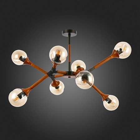 Светильник потолочный Черный, Темное дерево/Прозрачный, Янтарный E27 8*60W SLE109402-08 - фото