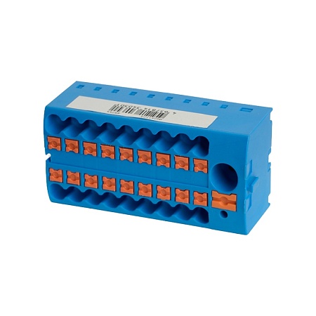 Зажим блочный (групп) для распред.тока нагрузки push-in на 18 точек, сеч 2,5 мм2,690V,41А, 1точка интегр. питание, синий LD580 PTFIX 6-18/25 - фото