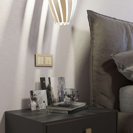 Сенсорный выключатель двухклавишный с подсветкой 1000 Вт шампань W4520011 - фото