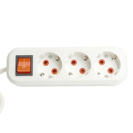 Удлинитель трехместный с/з  с выключ. STEKKER HM07-31-02 3x1мм2, 2м, серия Home (У16А-002), белый - фото