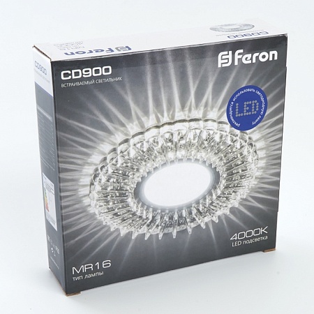 Светильник встраиваемый с белой LED подсветкой Feron CD900 потолочный MR16 G5.3 белый - фото