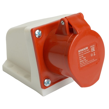 Розетка стационарная ST-114 16А 380В 3P+PE IP44, RST16-114-44, Stekker - фото