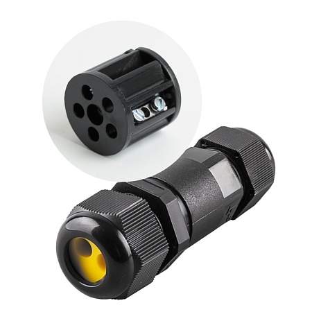 Соединитель-коннектор для проводов LD521, 2-контактный, водонепроницаемый, черный - фото