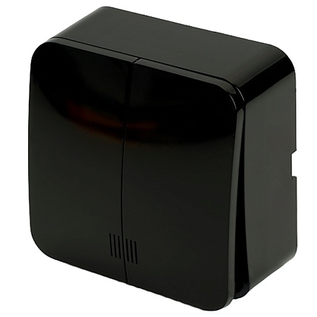 Выключатель открытой установки 2-клавишный с индикатором, STEKKER, 250В, 10А, IP20, серия София, черный, MSW10-21-02 - фото