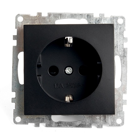 Розетка 1-местная с/з (механизм), STEKKER GLS16-7110-05, 250В, 16А с защитной шторкой, серия Катрин, черный - фото