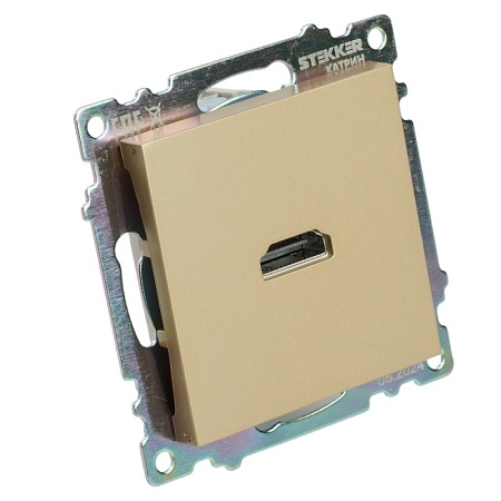 Розетка HDMI 2.1, Type A (механизм), STEKKER, GLS00-7118-08, серия Катрин, золото - фото