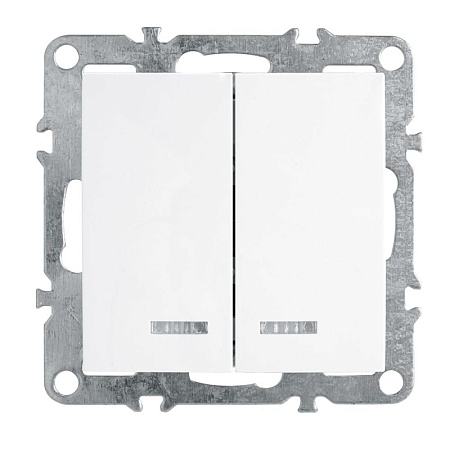 Выключатель 2-клавишный с индикатором (механизм), STEKKER, PSW10-9102-01, 250В, 10А, серия Эрна, белый - фото