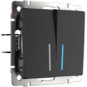 Выключатель двухклавишный проходной с подсветкой черный матовый WL08-SW-2G-2W-LED