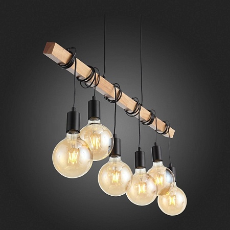 Светильник подвесной Черный, Светлое дерево E27 6*60W SL1142.403.06 - фото