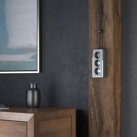 Розетка тройная с заземлением и шторками Gallant (графит рифленый) W5073104 - фото