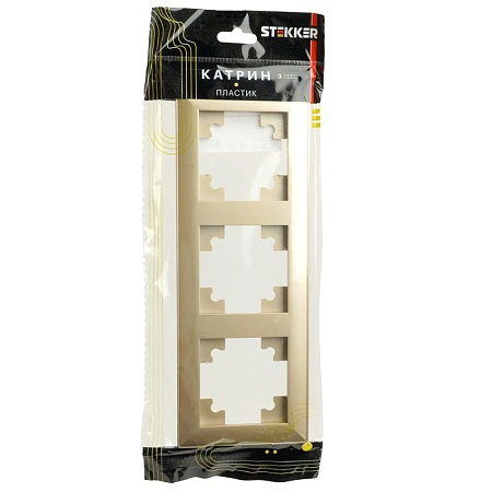 Рамка STEKKER, PFR00-7003-08 3-местная, пластик, серия Катрин, золото - фото