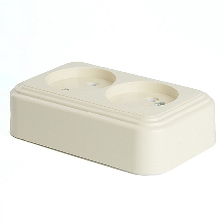 Розетка 2-местная с/з STEKKER, PST16-31-20 (RA 16-238-БЖ), пластик АВС, 250В, 16А, IP20, слоновая кость - фото