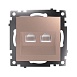 Розетка компьютерная 2-местная RJ-45 (механизм) STEKKER GLS00-7109-02, серия Катрин, шампань - фото