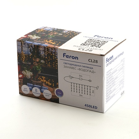 Светодиодная гирлянда Feron CL28 занавес Водопад  3*3м  + 3м 230V синий с контроллером, c питанием от сети, белый шнур - фото