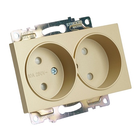 GLS16-7114-08 Розетка 2-местная с защитной шторкой (механизм) с/з, 250В, 16А, серия Катрин, золото - фото