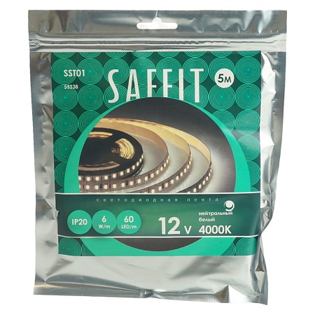 SST01 SAFFIT 60SMD(2835)/m 6Вт/м 12V 5000*8*1.22мм 4000K, IP20 - фото