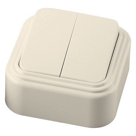 Выключатель STEKKER PSW06-22-20 двухклавишный открытой установки, 250В, 6А, IP20, слоновая кость (VA5  6-232-БЖ) - фото