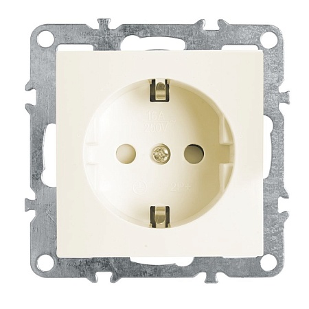 Розетка 1-местная с/з (механизм), STEKKER, PST16-9110-02, 250В, 16А с защ. шторкой, серия Эрна, слоновая кость - фото