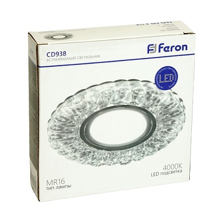 Светильник встраиваемый с белой LED подсветкой Feron CD938 потолочный MR16 G5.3 прозрачный - фото