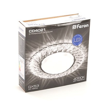 Светильник встраиваемый с белой LED подсветкой Feron CD4021 потолочный GX53 без лампы прозрачный - фото