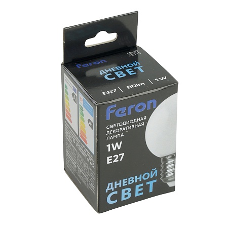 Лампа светодиодная Feron LB-37 Шарик E27 1W 230V 6400K матовый - фото