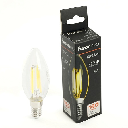 Лампа светодиодная Feron.PRO LB-1208 Свеча E14 1280LM 8W 175-265V 2700K - фото