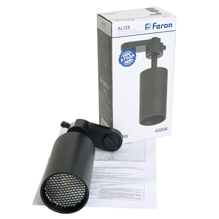 Светодиодный светильник Feron AL128 трековый однофазный на шинопровод 10W 4000K 35 градусов черный - фото