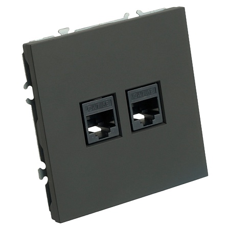 Розетка компьютерная 2-местная RJ-45 (механизм), STEKKER, серия Эмили, RST00-5111-05, черный уголь, soft touch - фото