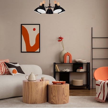 Светильник потолочный Черный/Черный, Светлое дерево, Золотистый E14 5*40W SLE1256-402-05 - фото