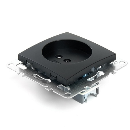 Розетка 1-местная б/з (механизм), STEKKER, PST10-9109-03, 250В, 16А с защитной шторкой, серия Эрна, черный - фото