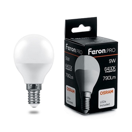 Лампа светодиодная Feron.PRO LB-1409 Шарик E14 9W 175-265V 6400K - фото