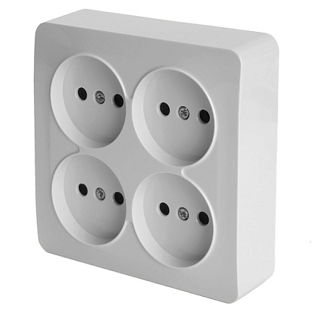 Розетка 4-местная б/з открытой установки , квадрат, STEKKER, 250В, 10А, IP20, серия София, белый, MST10-14S-01 - фото