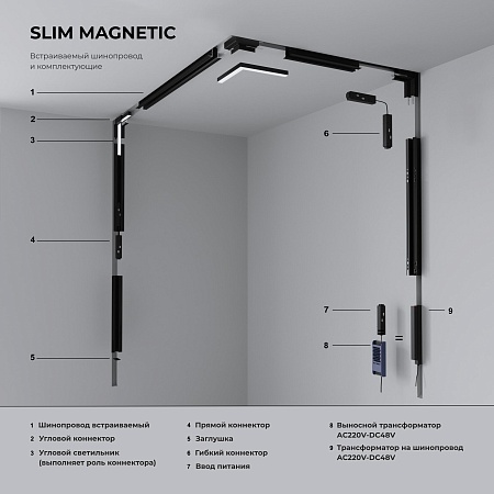 Slim Magnetic Коннектор угловой внутренний для встраиваемого шинопровода под ГКЛ 12,5мм (черный) 85211/00 85211/00 Elektrostandard - фото