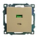 Розетка 2-местная USB + type C (механизм), 250В, 3А, max 20W, STEKKER, GLS10-7116-08, серия Катрин, золото - фото