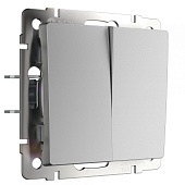 Выключатель двухклавишный проходной серебряный WL06-SW-2G-2W