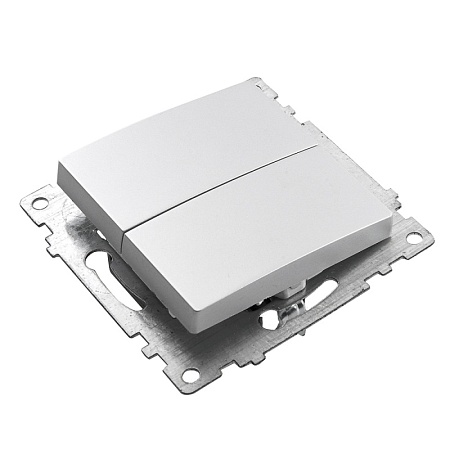 Выключатель 2-клавишный (механизм), STEKKER GLS10-7104-03, 250V, 10А, серия Катрин, серебро - фото