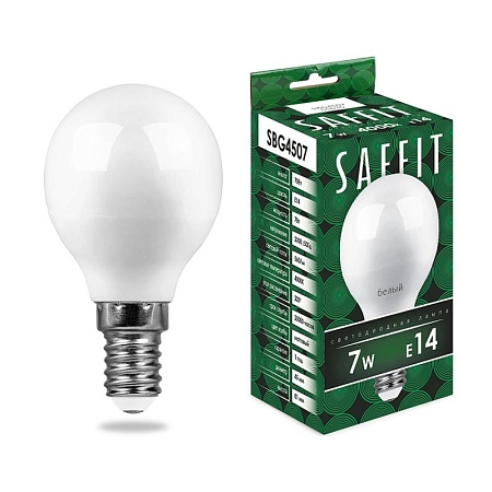 Лампа светодиодная SAFFIT SBG4507 Шарик E14 7W 230V 4000K - фото