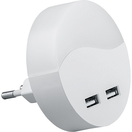 Светильник ночник Feron c 2мя USB выходами, FN1122 0,5W 230V, белый - фото