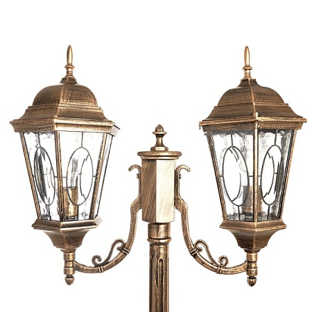 Светильник садово-парковый Feron PL157 шестигранный, столб  2*60W E27 230V, черное золото - фото