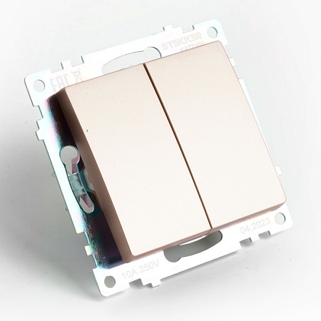 Переключатель2-клавишный (механизм), STEKKER GLS10-7107-02, 250V, 10А, серия Катрин, шампань - фото