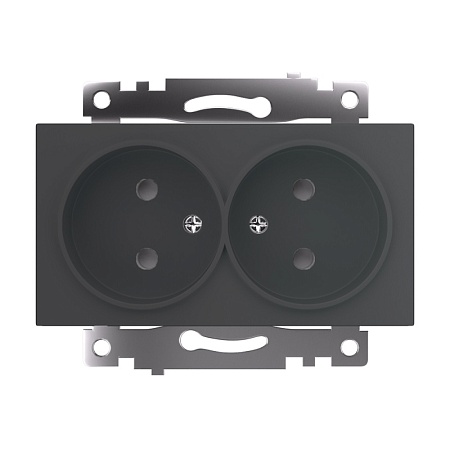 Розетка 2-местная с защитной шторкой (механизм) б/з, 250В, 10А, серия Катрин, графит, GLS10-7113-06 - фото
