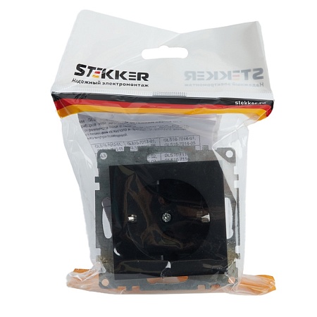 Розетка 1-местная с/з (механизм), STEKKER GLS16-7110-05, 250В, 16А с защитной шторкой, серия Катрин, черный - фото