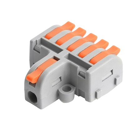 Клемма супер-компактная разветвительная 1 вход, 5 выходов, наборная STEKKER,LD220-105  (DIY упак 10 шт) - фото