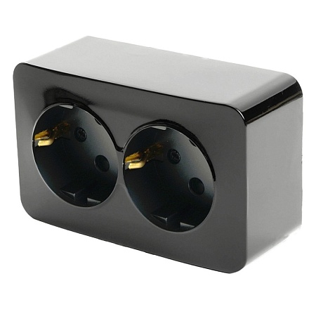 Розетка 2-местная с/з открытой установки, STEKKER, 250В, 16А, IP20, серия София, черный, MST16-12-02 - фото