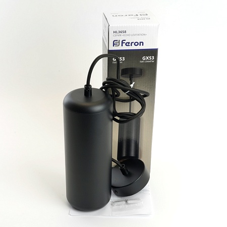 Светильник потолочный Feron HL3658 Barrel ECHO levitation  12W, 230V, GX53, чёрный, с  антибликовой сеточкой, на подвесе 1,7 м - фото