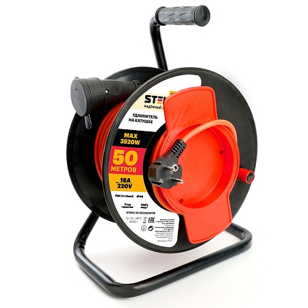 Удлинитель на пластиковой катушке STD04-10-50 (UG) 1-местный  с/з 3*1,5, 50м, 250В, 16А, IP44, Standart (29410) - фото