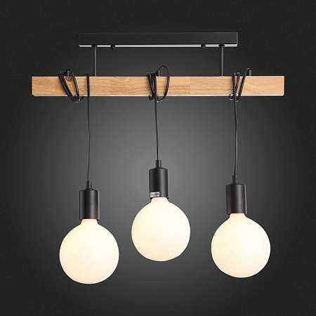 Светильник подвесной Черный, Светлое дерево E27 3*60W SL1142.403.03 - фото