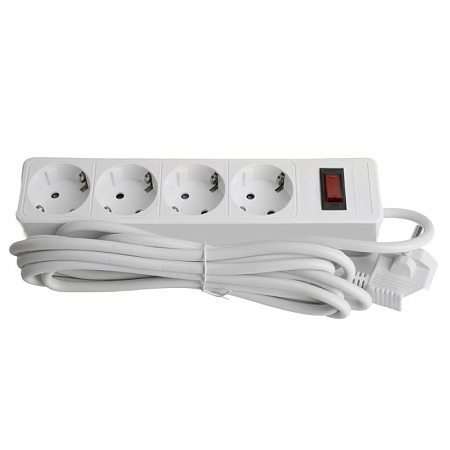 Сетевой фильтр 4-местный с/з STEKKER HM20-41-05 3x1мм2, 5 м, серия Optima, белый - фото